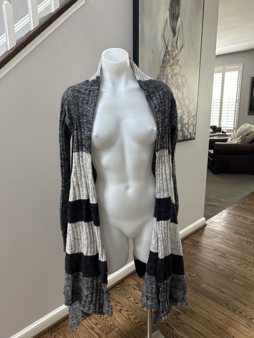 Autumn Cashmere Gray Striped Cardigan Size S